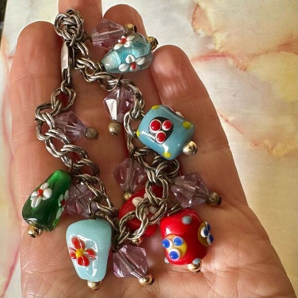 Sterling silver colorful beaded bracelet - Picture 2 of 7